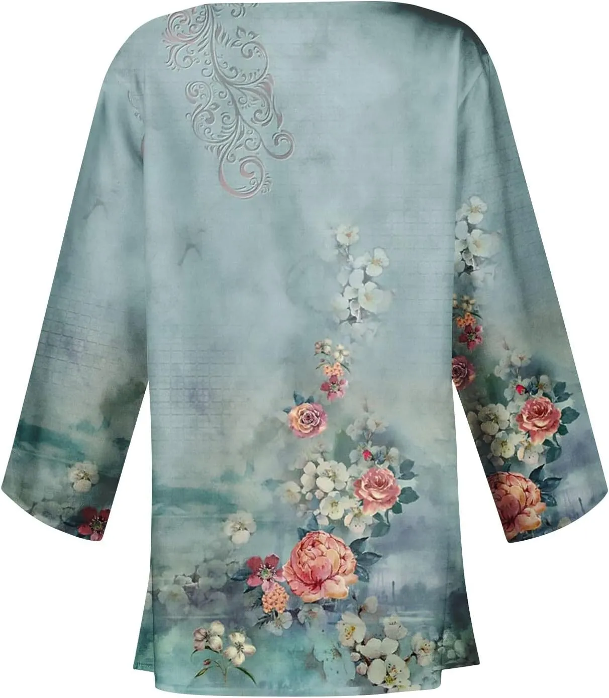 Lightweight Cardigans for Women 3/4 Sleeve Casual Loose Open Front Cardigan Floral Printed Trendy Cardigans