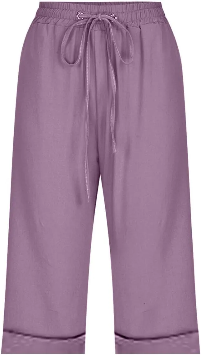 Linen Bermuda Shorts Women Knee Length Straight Leg Elastic Waist Harem Pants 2025 Beach Trousers Vacation Outfits