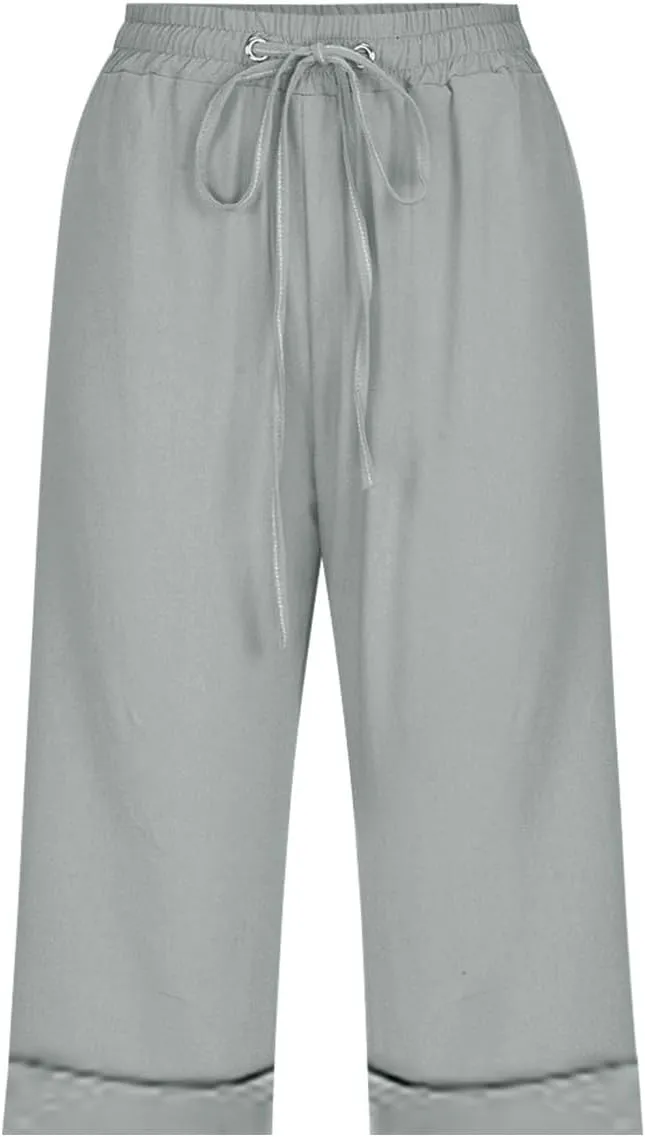 Linen Bermuda Shorts Women Knee Length Straight Leg Elastic Waist Harem Pants 2025 Beach Trousers Vacation Outfits