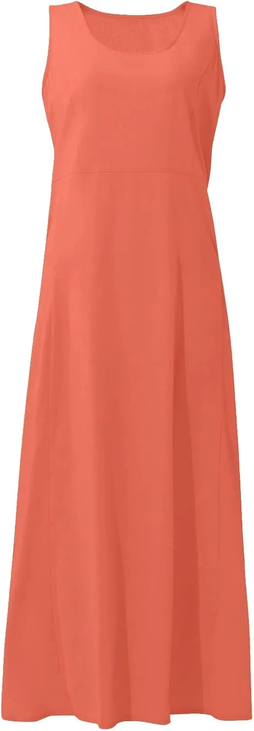 Linen Dresses for Women 2025 Casual Summer Sleeveless U Neck Flowy Maxi Dress Plus Size Boho Sundress with Pockets