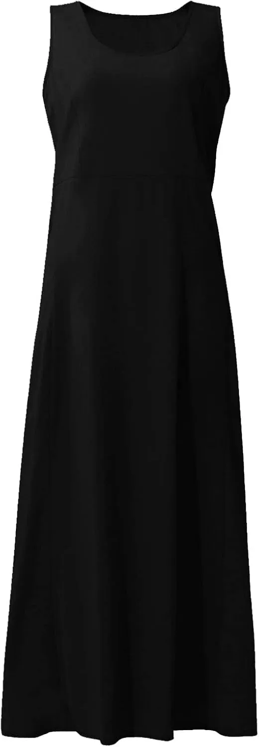 Linen Dresses for Women 2025 Casual Summer Sleeveless U Neck Flowy Maxi Dress Plus Size Boho Sundress with Pockets