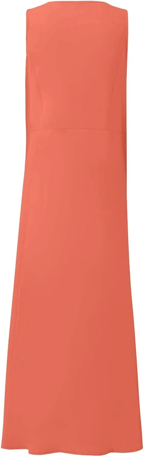 Linen Dresses for Women 2025 Casual Summer Sleeveless U Neck Flowy Maxi Dress Plus Size Boho Sundress with Pockets