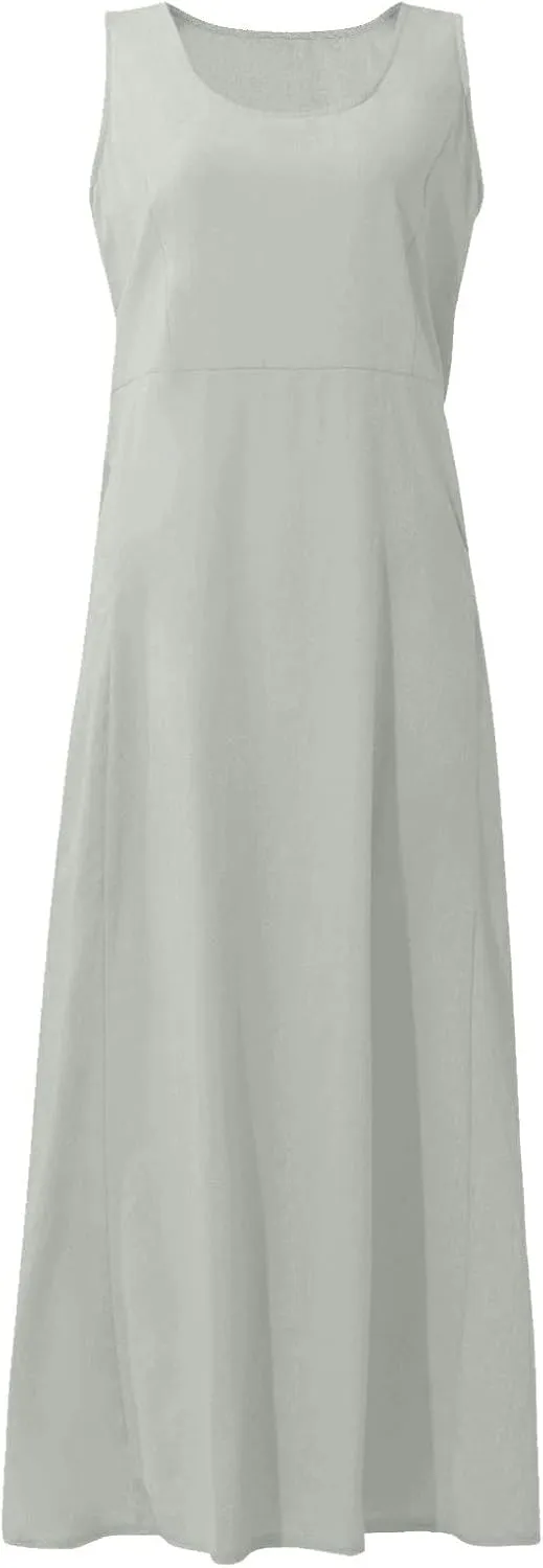 Linen Dresses for Women 2025 Casual Summer Sleeveless U Neck Flowy Maxi Dress Plus Size Boho Sundress with Pockets