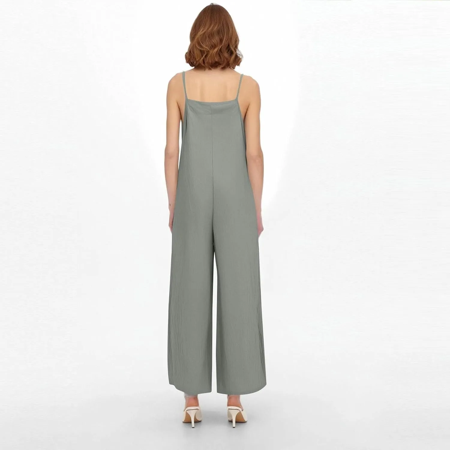 Linen Overalls for Women Loose Fit Wide Leg One Piece Jumpsuits Summer Casual Sleeveless Straps Rompers with Pockets