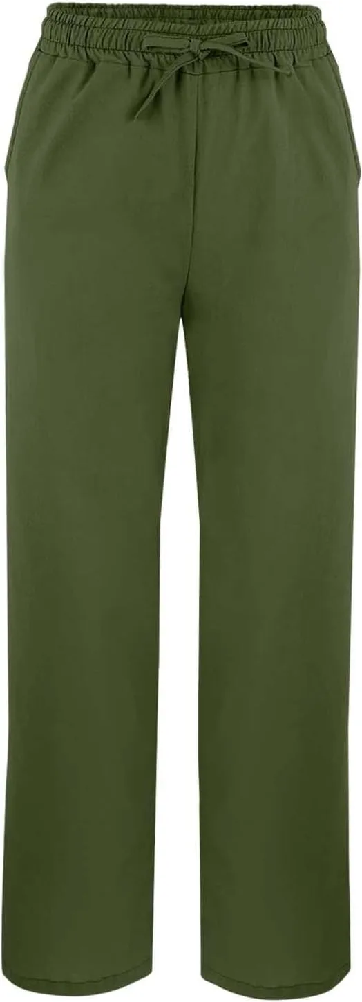 Linen Pants for Women 2025 Summer High Waist Elastic Drawstring Straight Leg Lounge Casual Lightweight Beach Trousers