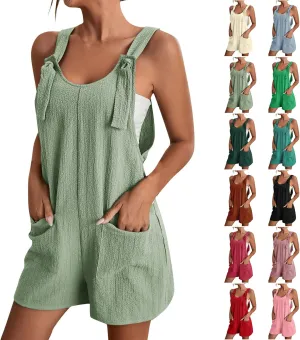 Linen Rompers for Women Overall Shorts with Pockets Shortalls Plus Size Adjustable Straps Short Jumpsuits Overalls