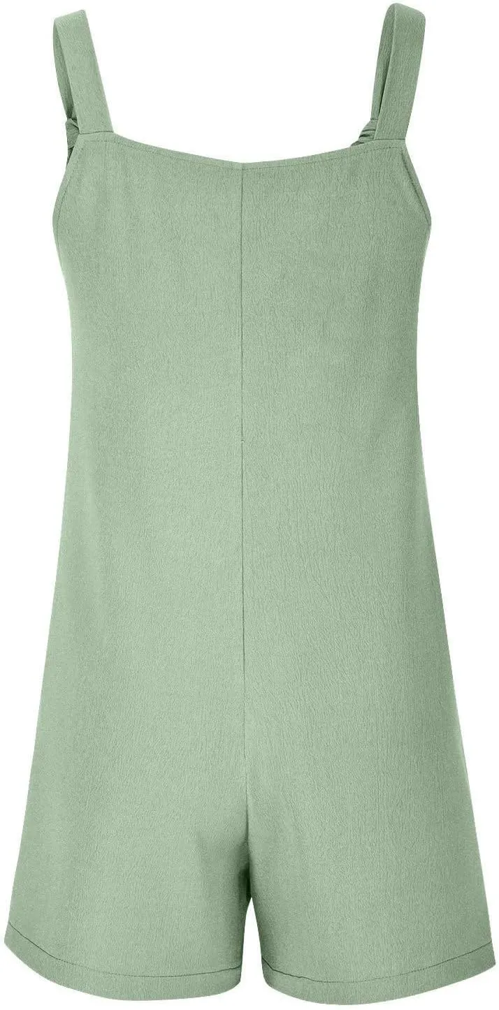Linen Rompers for Women Overall Shorts with Pockets Shortalls Plus Size Adjustable Straps Short Jumpsuits Overalls