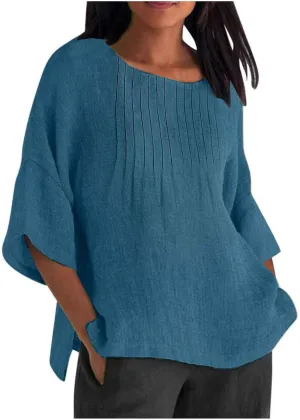 Linen Shirts for Women 2025 Trendy Summer 3/4 Sleeve Tops Dressy Casual Loose Boho Cute Blouses