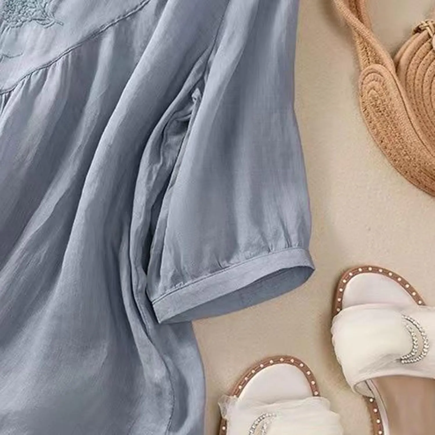 Linen Shirts for Women Crewneck Retro Blouses Boho Summer Tee Shirt Long Sleeve Loose Tunic Tops