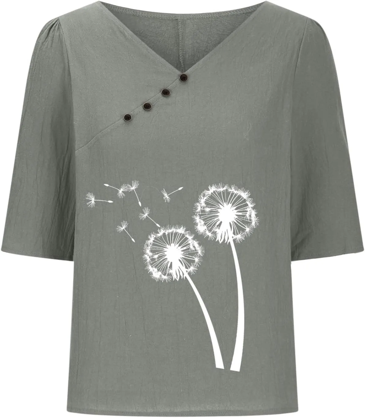 Linen Shirts for Women Dandelion Graphic Tee Summer Cotton Linen Shirts Boho Vacation Clothes Short Sleeve Fashion Top