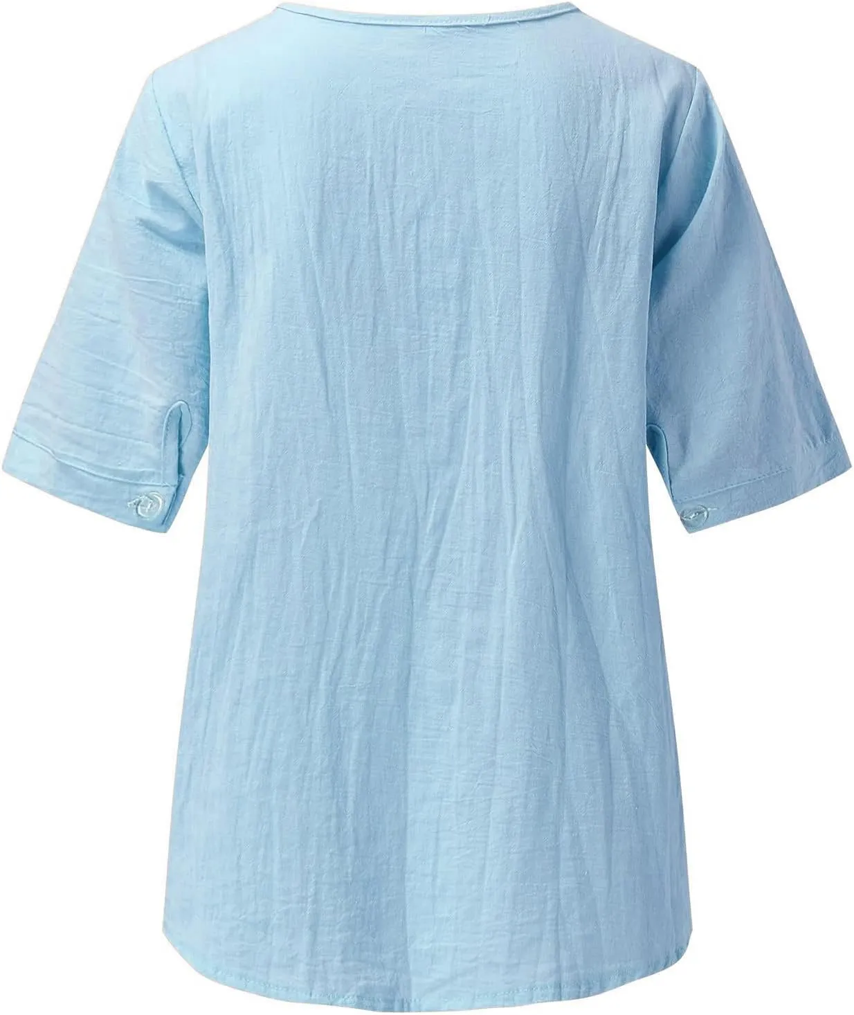Linen Shirts for Women Embroidery V Neck Shirts Vintage Cotton Linen Tunic Tops Summer Trendy Blouses Tee Shirts Tops