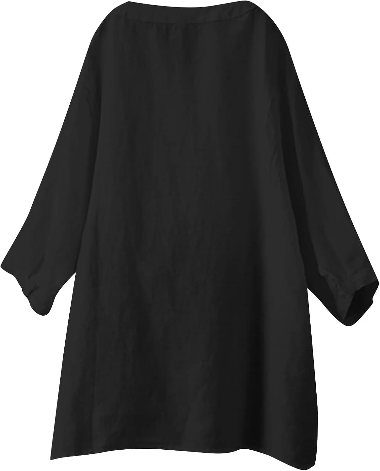 Linen Shirts for Women Womens Tops 3/4 Sleeve Button Down Shirts V Neck Solid Casual Tunic Blouses with Pocket