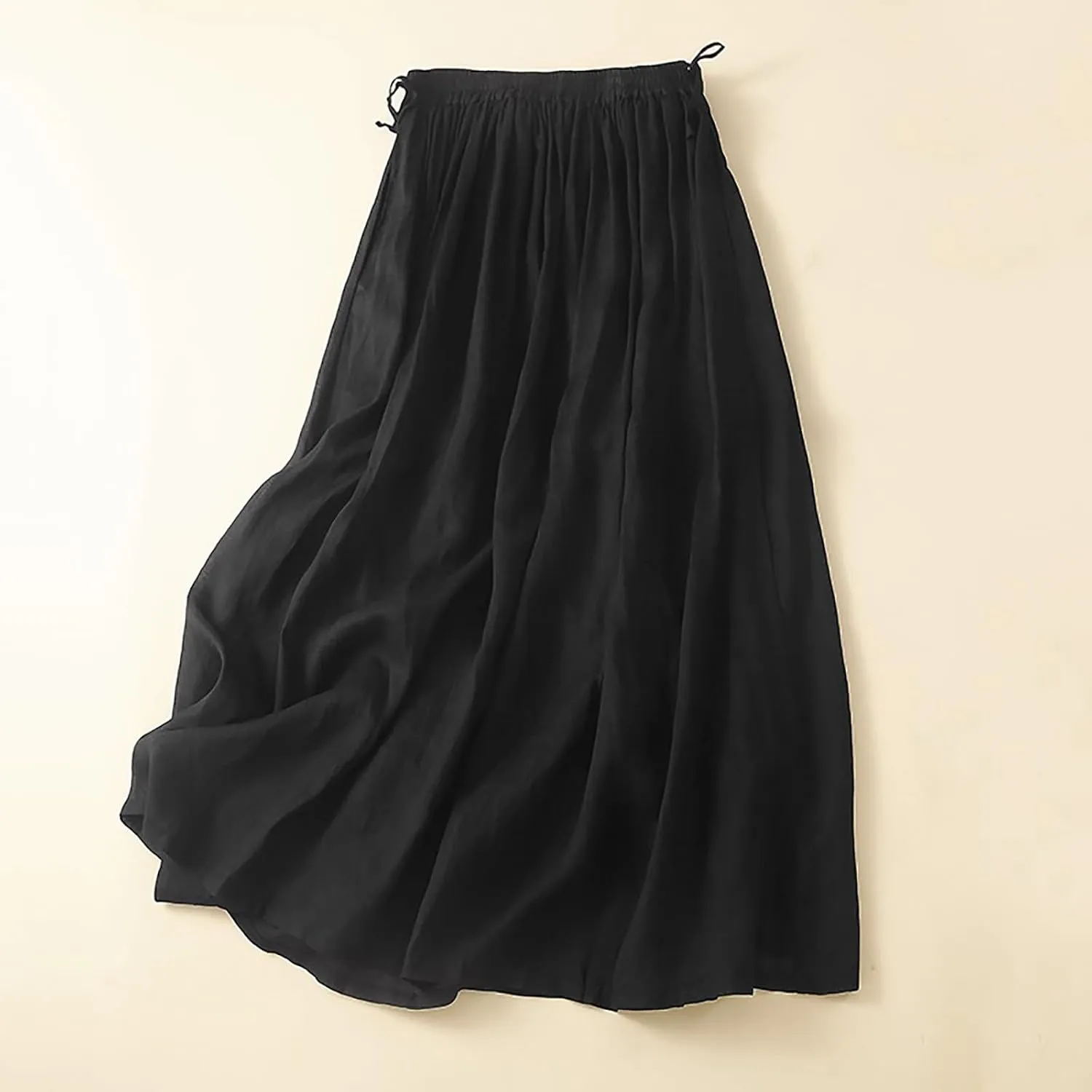 Linen Skirt Womens 2025 Summer Boho Midi Skirt Elastic High Waisted Flowy Swing A-Line Pleated Skirts