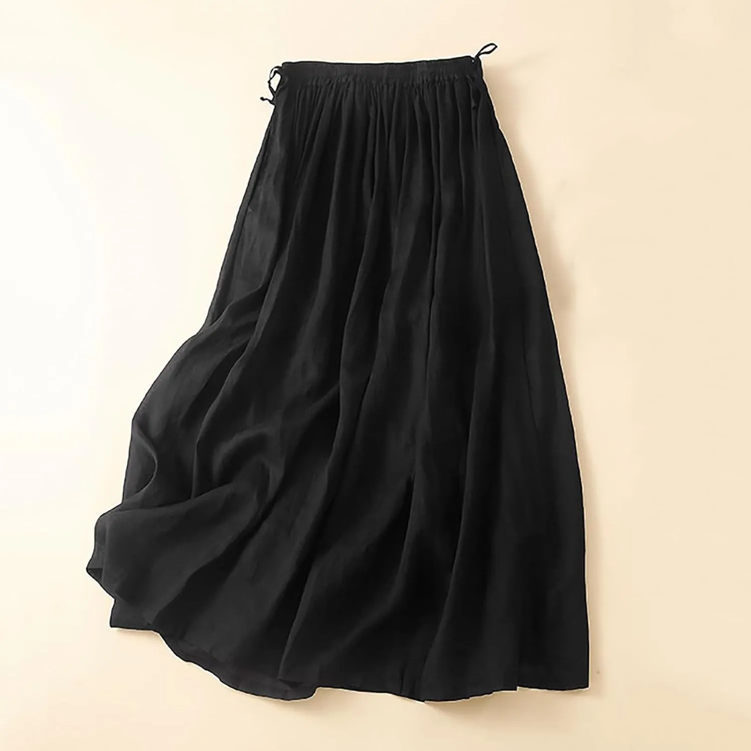 Linen Skirt Womens 2025 Summer Boho Midi Skirt Elastic High Waisted Flowy Swing A-Line Pleated Skirts