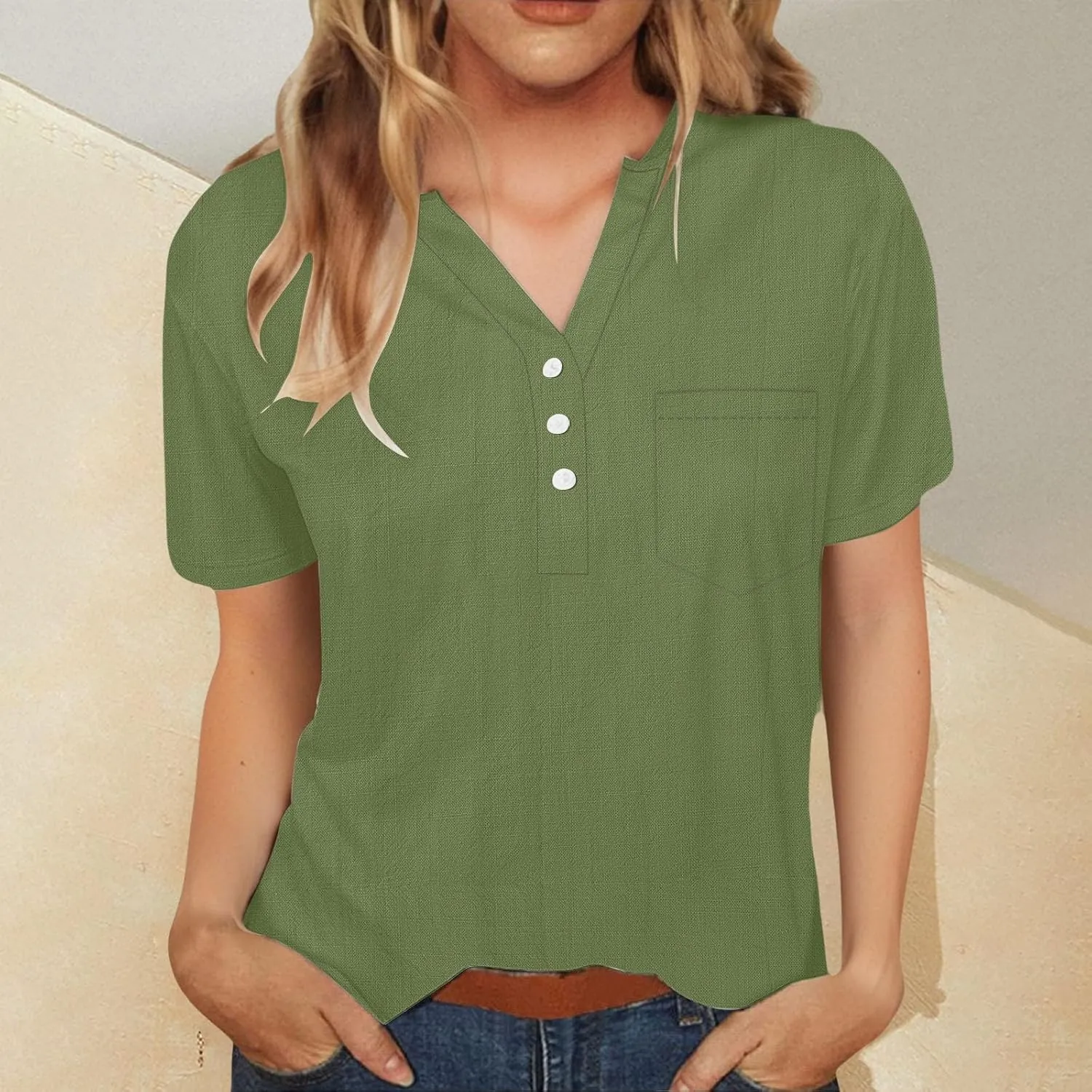 Linen Tops for Women 2025 Summer Trendy Short Sleeve Tshirts Workout Button Down Plus Size Cotton Linen Shirt