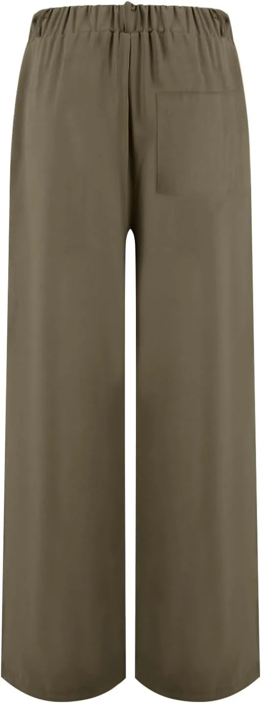 Linen Wide Leg Dress Pants Women Tummy Control Business Casual Pants with Pockets Lightweight Comfy Work Trousers