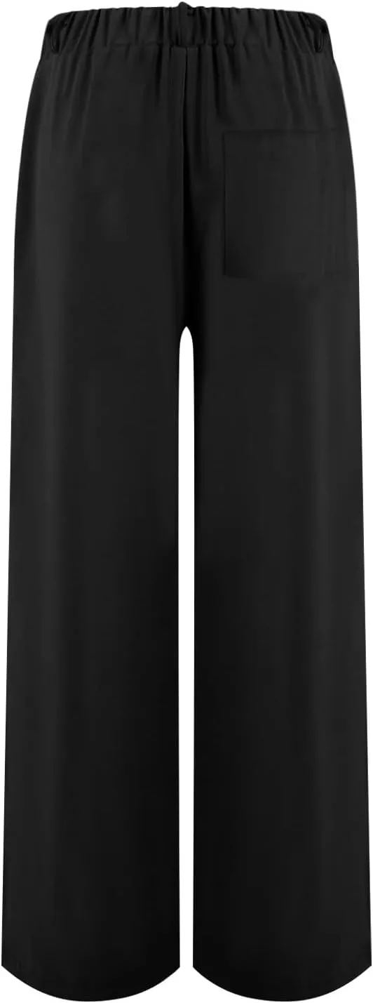 Linen Wide Leg Dress Pants Women Tummy Control Business Casual Pants with Pockets Lightweight Comfy Work Trousers