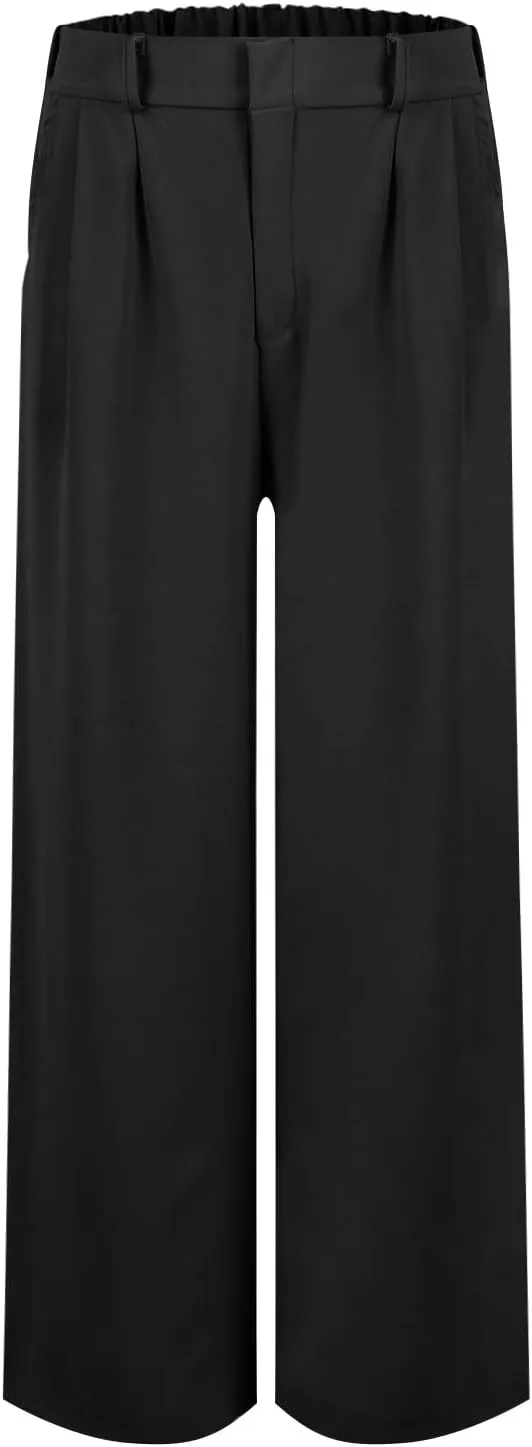 Linen Wide Leg Dress Pants Women Tummy Control Business Casual Pants with Pockets Lightweight Comfy Work Trousers