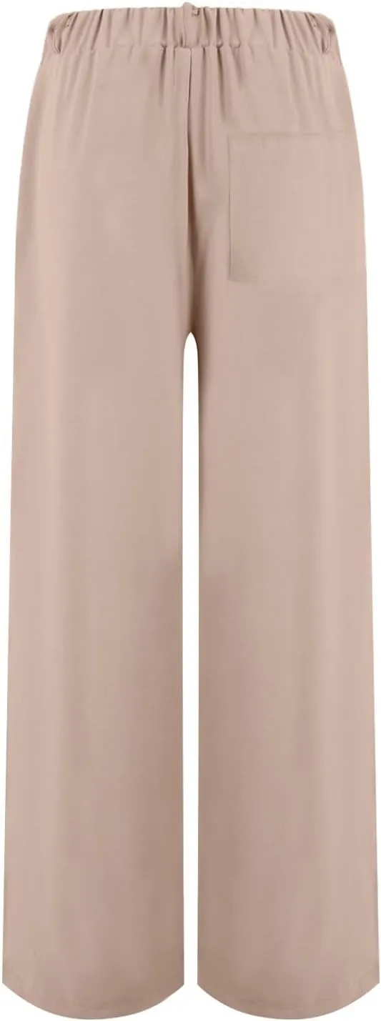 Linen Wide Leg Dress Pants Women Tummy Control Business Casual Pants with Pockets Lightweight Comfy Work Trousers