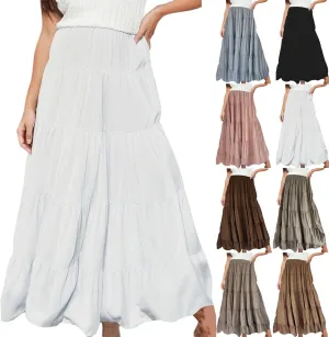 Long Skirts for Women Boho Maxi Skirt Summer Swing Tiered A-Line Elastic High Waist Dress with Pockets