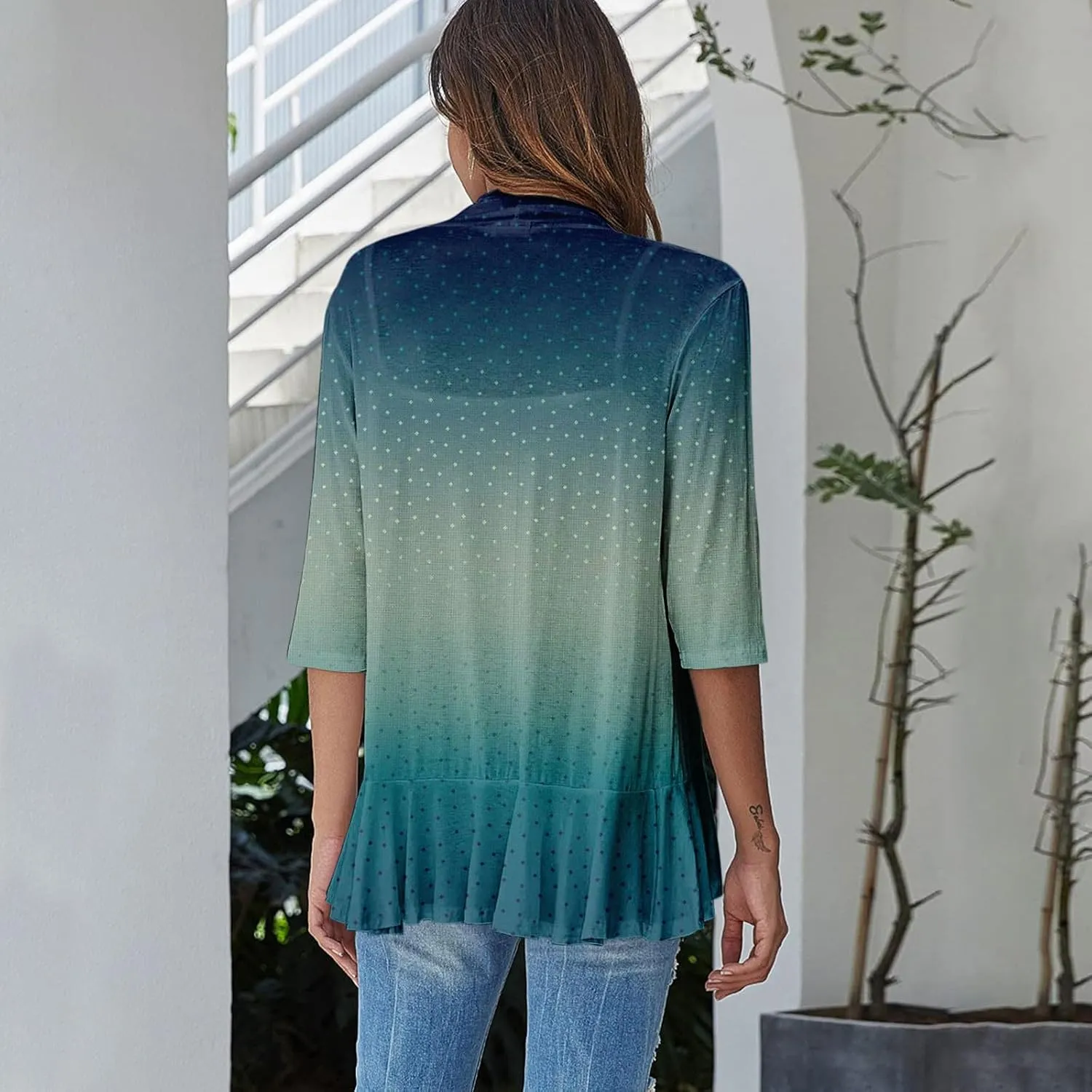 Long Sleeve Kimono for Womens Lightweight 3/4 Sleeve Cardigans Retro Print Jackets Casual Duster Blouse Tops Coat