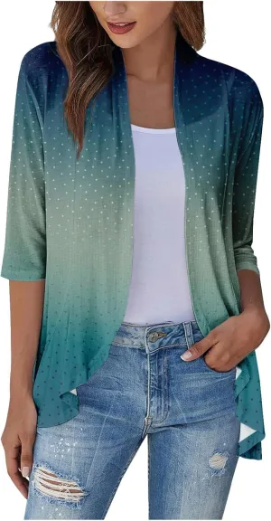 Long Sleeve Kimono for Womens Lightweight 3/4 Sleeve Cardigans Retro Print Jackets Casual Duster Blouse Tops Coat