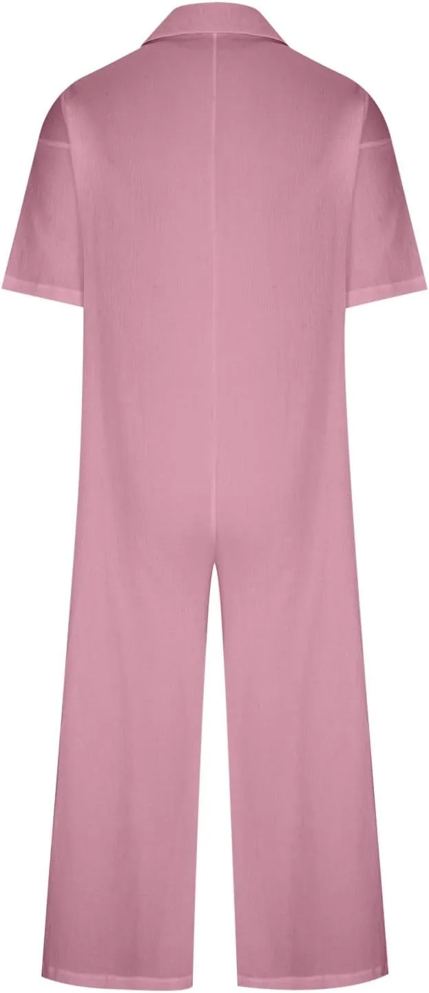 Loose Fit Pants for Women Fall Summer Linen Straight Leg Plain Long Leg Overalls Pants Rompers Women 2024 Fashion