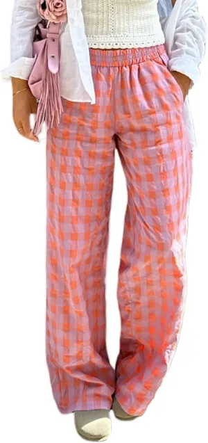 Luckinbaby Women Y2K Checkered Wide Leg Pants Elastic Waist Gingham Lounge Trousers Streetwear 90s Joggers Sweatpants