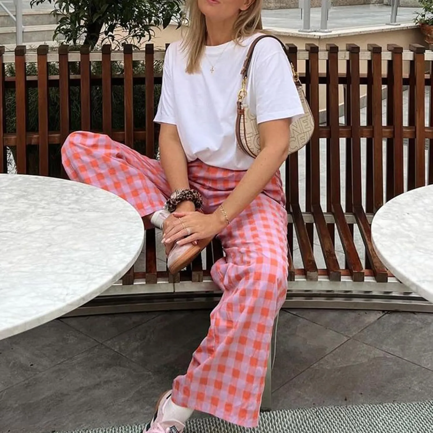 Luckinbaby Women Y2K Checkered Wide Leg Pants Elastic Waist Gingham Lounge Trousers Streetwear 90s Joggers Sweatpants