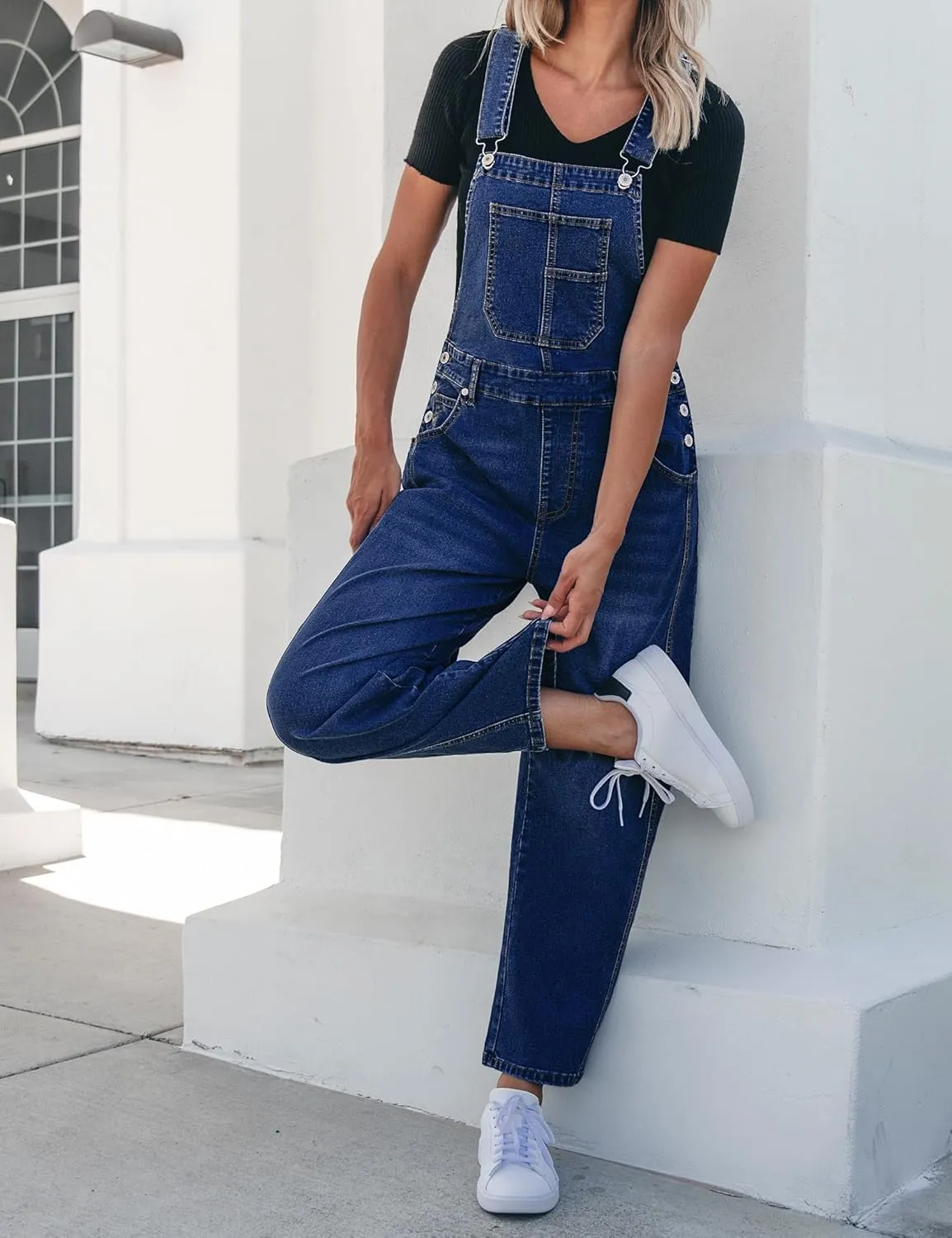 luvamia Barrel Leg Overalls for Women Baggy Bib Stretchy Denim Jumpsuit Loose Fit Jean Overall Jumpsuits with Pockets