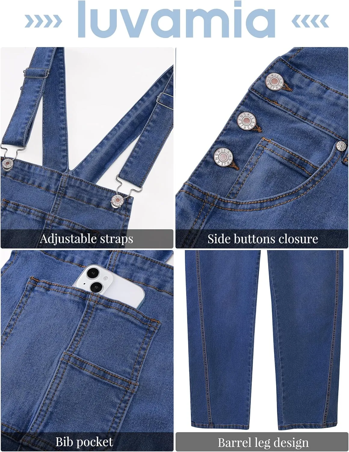 luvamia Barrel Leg Overalls for Women Baggy Bib Stretchy Denim Jumpsuit Loose Fit Jean Overall Jumpsuits with Pockets