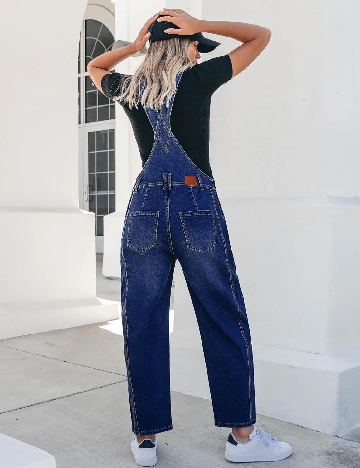 luvamia Barrel Leg Overalls for Women Baggy Bib Stretchy Denim Jumpsuit Loose Fit Jean Overall Jumpsuits with Pockets