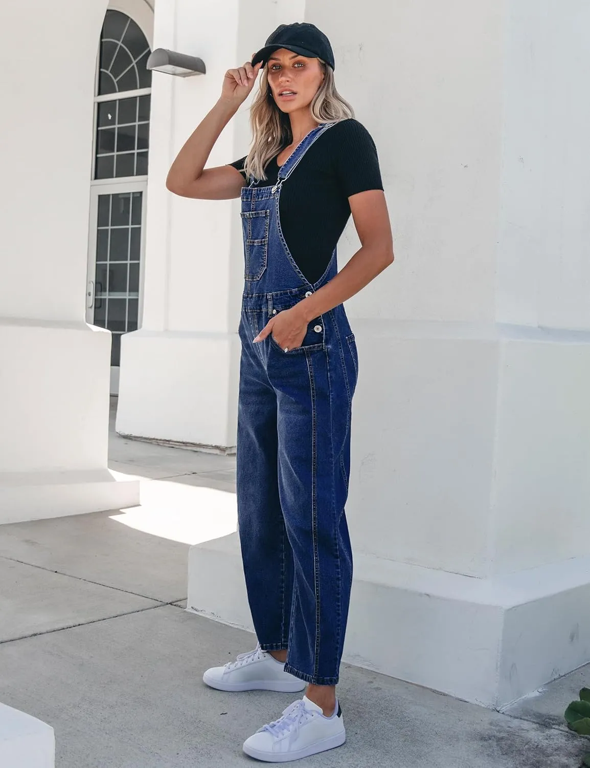 luvamia Barrel Leg Overalls for Women Baggy Bib Stretchy Denim Jumpsuit Loose Fit Jean Overall Jumpsuits with Pockets