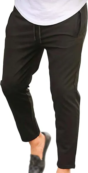Maiyifu-GJ Men's Elastic Waist Dress Pants Drawstring Loose Bussiness Chino Pant Solid Flat Front Soft Tapered Trousers