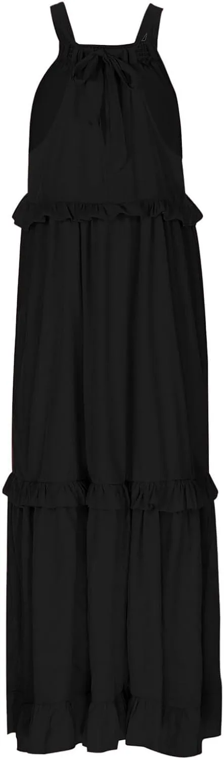 Maxi Dresses for Women 2025 Halter Flowy Ruffle Tiered Long Dress Casual Summer A Line Swing Beach Sundress