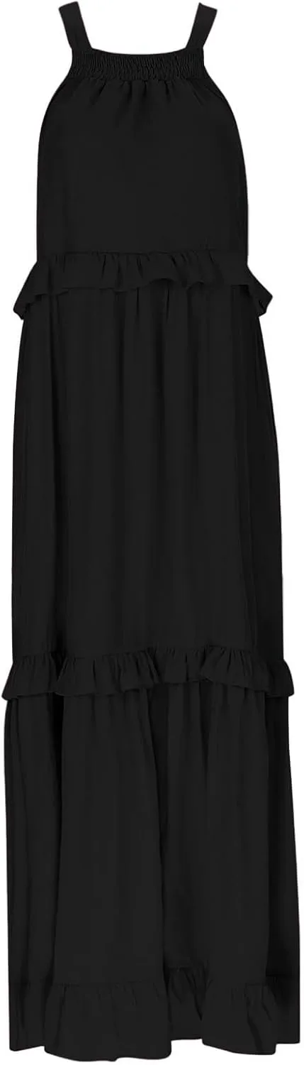 Maxi Dresses for Women 2025 Halter Flowy Ruffle Tiered Long Dress Casual Summer A Line Swing Beach Sundress