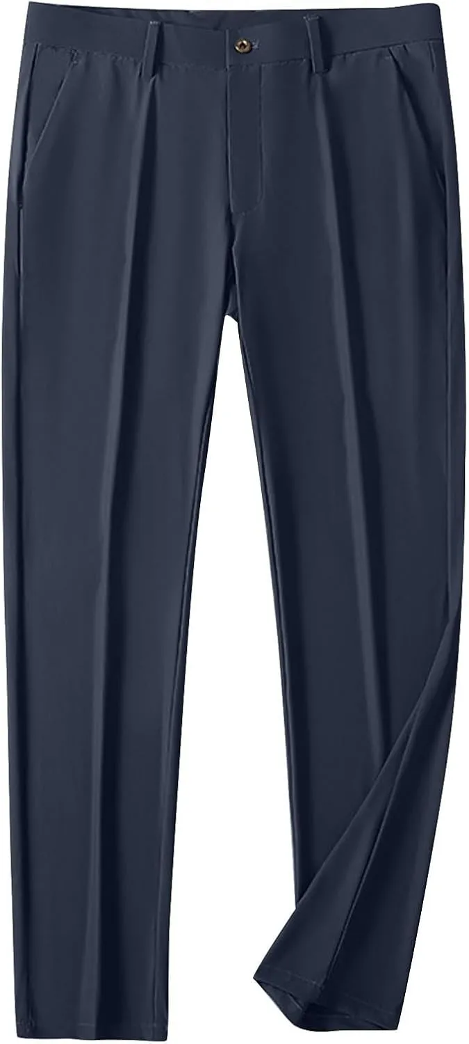 Men Business Pants Casual Straight Leg Trousers Lightweight Quick Drying Work Pants with Pockets Cropped Trousers