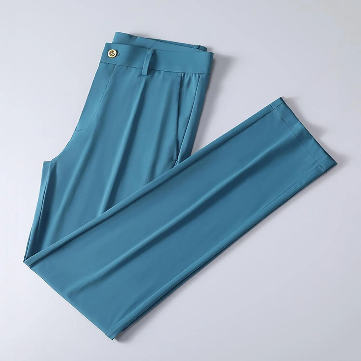Men Business Pants Casual Straight Leg Trousers Lightweight Quick Drying Work Pants with Pockets Cropped Trousers
