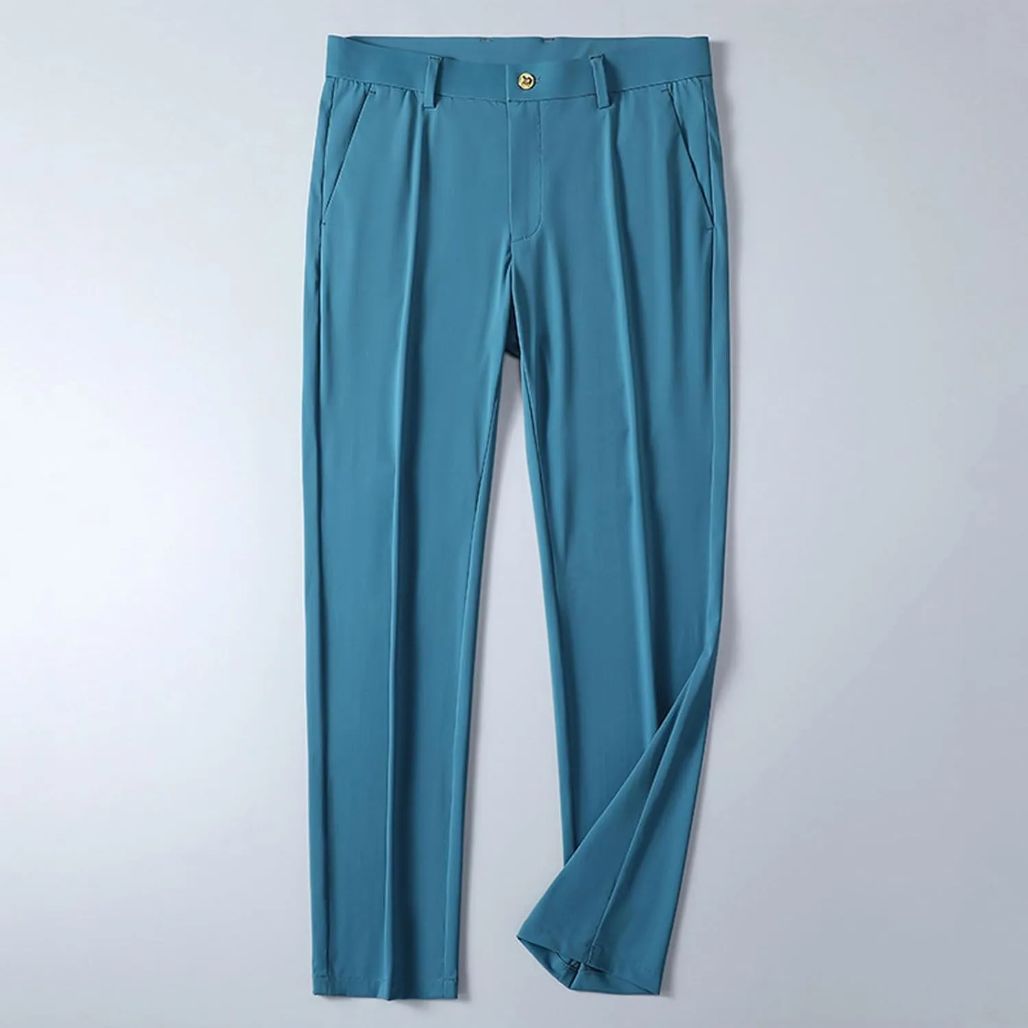 Men Business Pants Casual Straight Leg Trousers Lightweight Quick Drying Work Pants with Pockets Cropped Trousers