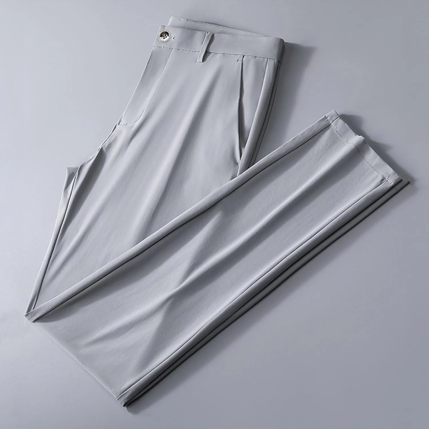 Men Business Pants Casual Straight Leg Trousers Lightweight Quick Drying Work Pants with Pockets Cropped Trousers