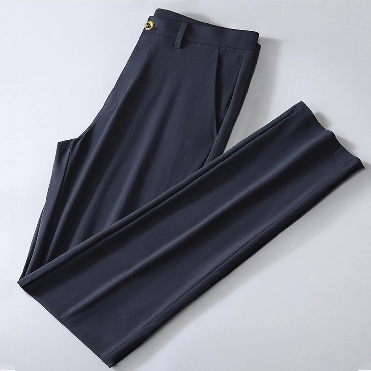 Men Business Pants Casual Straight Leg Trousers Lightweight Quick Drying Work Pants with Pockets Cropped Trousers