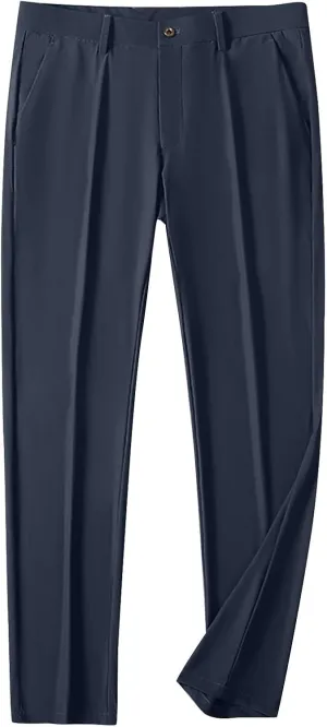 Men Business Pants Casual Straight Leg Trousers Lightweight Quick Drying Work Pants with Pockets Cropped Trousers