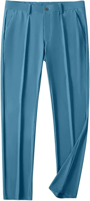 Men Business Pants Casual Straight Leg Trousers Lightweight Quick Drying Work Pants with Pockets Cropped Trousers