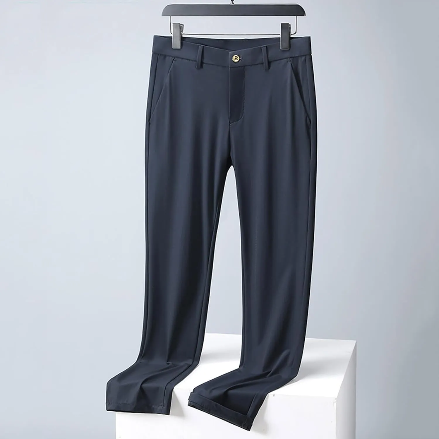 Men Business Pants Casual Straight Leg Trousers Lightweight Quick Drying Work Pants with Pockets Cropped Trousers