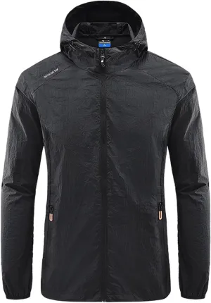 Men Lightweight Windbreaker Jacket Breathable Sun Protective Hoodies Casual Zip Up Hooded Coat for Hiking Golf Travel Fishing