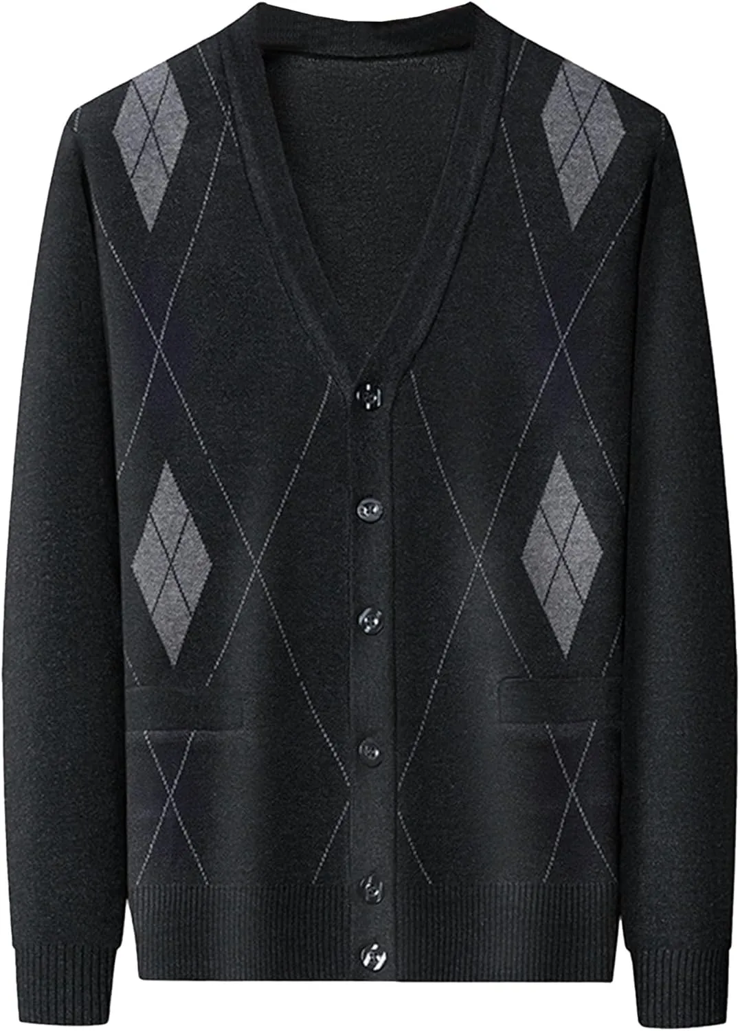 Men's Argyle Knitted Sweater Lightweight Button Down Male Knits Jackets Casual V-neck Knit Sweaters Coat