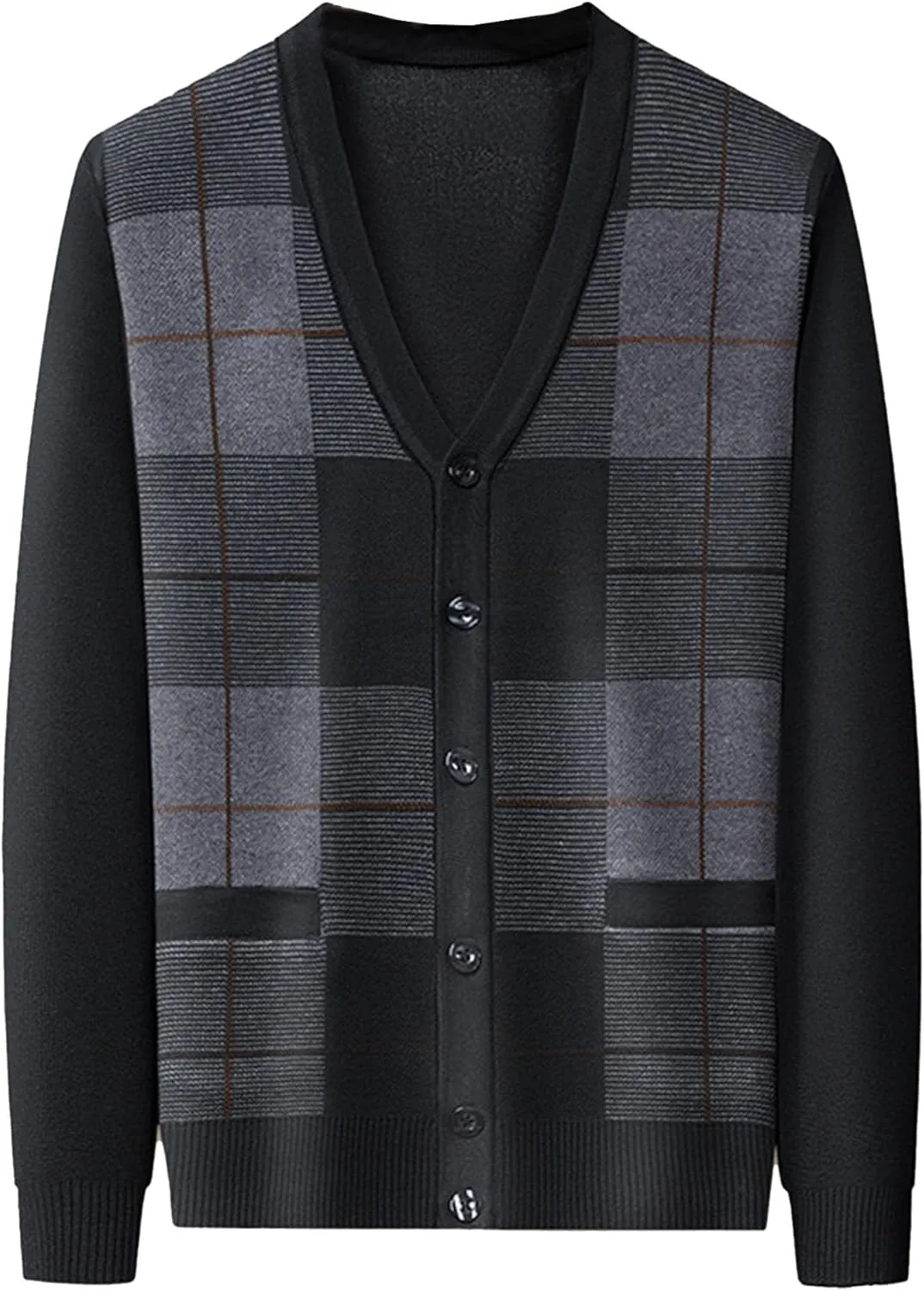 Men's Argyle Knitted Sweater Lightweight Button Down Male Knits Jackets Casual V-neck Knit Sweaters Coat