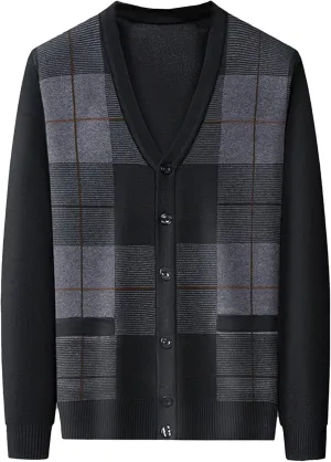 Men's Argyle Knitted Sweater Lightweight Button Down Male Knits Jackets Casual V-neck Knit Sweaters Coat