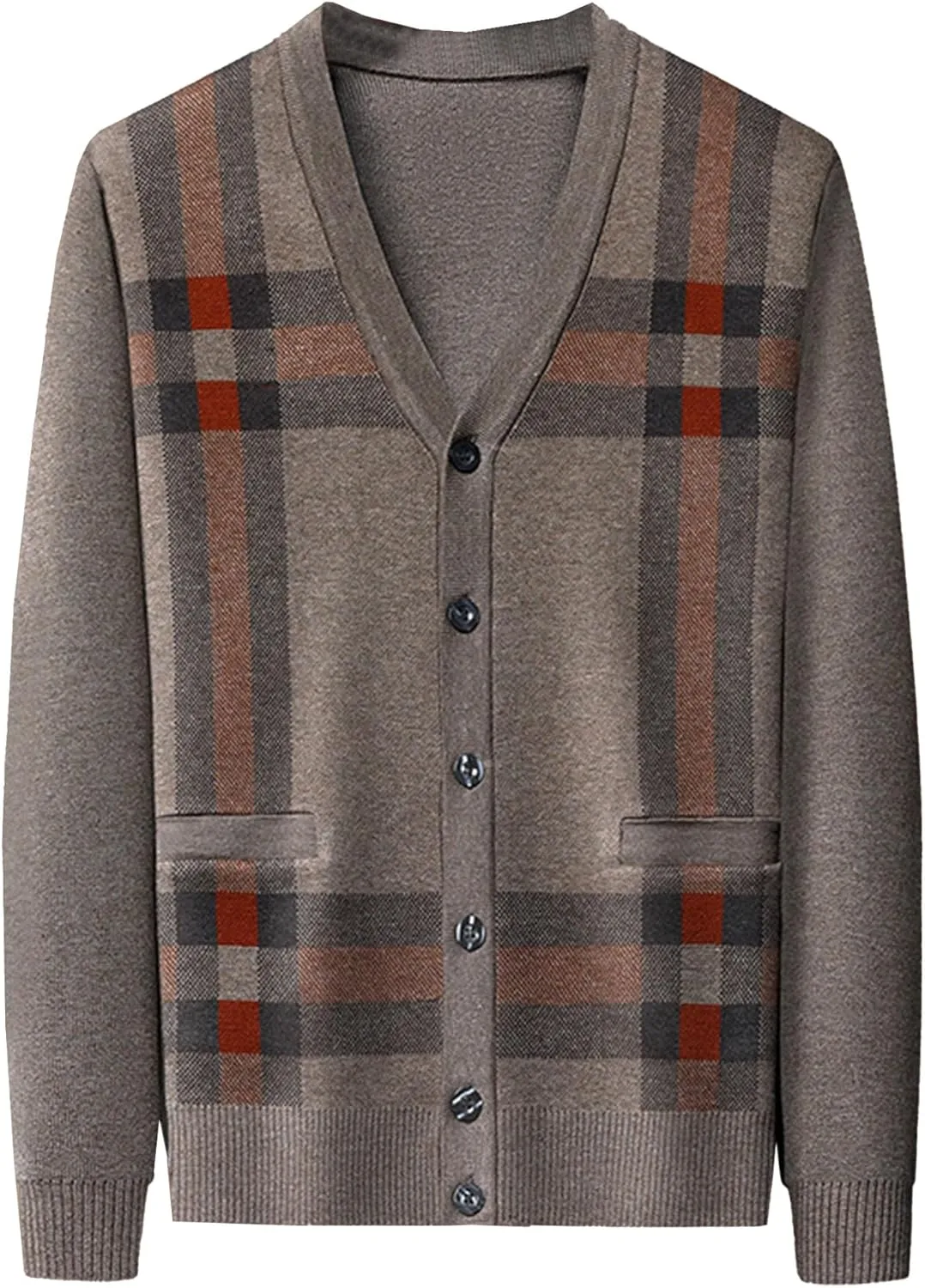 Men's Argyle Knitted Sweater Lightweight Button Down Male Knits Jackets Casual V-neck Knit Sweaters Coat