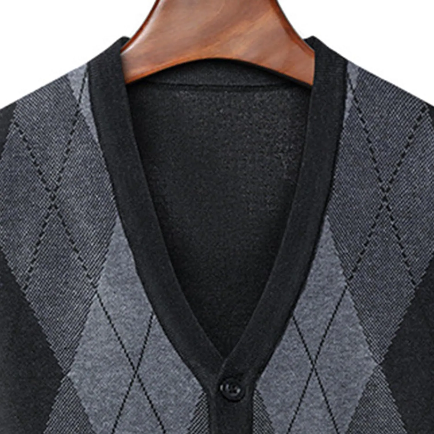 Men's Argyle Knitted Sweater Lightweight Button Down Male Knits Jackets Casual V-neck Knit Sweaters Coat